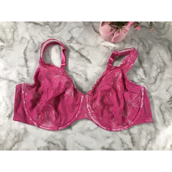 NWOT Cacique Unlined Bra Women's Size 42DD Hot PINK Lace Underwire Back Closure - Picture 1 of 11